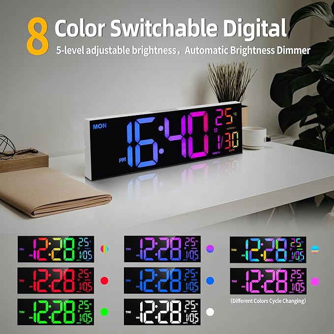 HAITANG 8 Colors Digital Wall Clock, 16.2" Large Digital Clock
