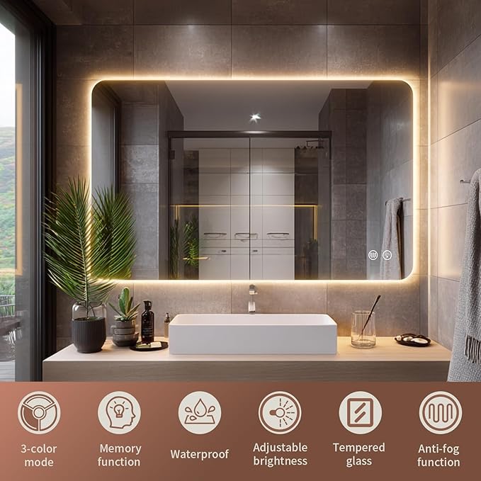 EOGOW LED Bathroom Mirror with Lights, 3 Colors Bathroom Mirror, Wall Mounted