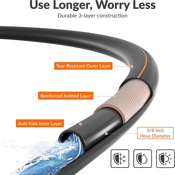 Giraffe Tools Garden Hose 5/8", Water Hose Heavy Duty, Flexible, Lightweight Hybrid Hose with Swivel Handle, 5ft Male to Female Fittings, Burst 600 PSI, Short Leader Hose