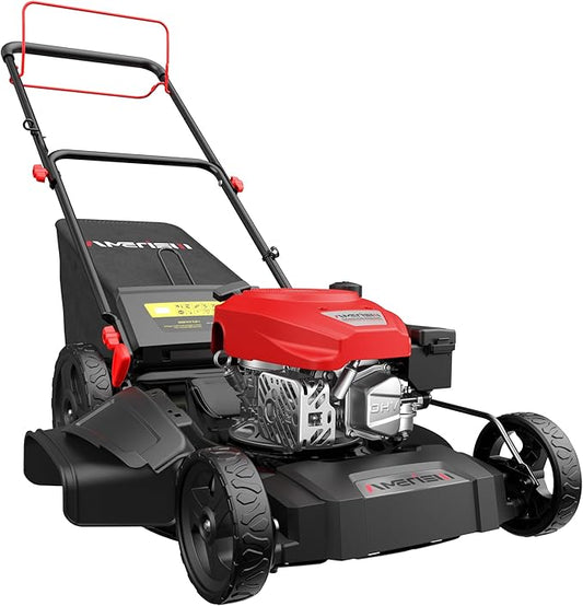 AMERISUN Gas Lawn Mower, 170cc OHV Engine with Forced Air Cooling, 21" Steel Deck, 3-in-1 Mulching/Bagging/Side Discharge, 6 Cutting Heights, 1.4-Bushel Grass Catcher, Self-Propelled