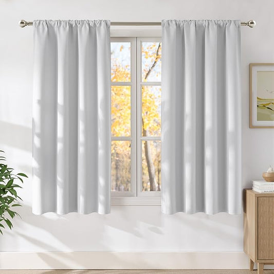 NICETOWN Greyish White Faux Linen Room Darkening Rod Pocket Curtains 63 inch