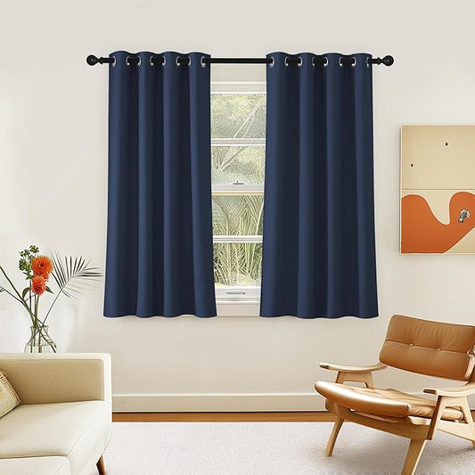 NICETOWN Navy Blue Blackout Curtain 54 inch Length, Grommet Thermal Curtains