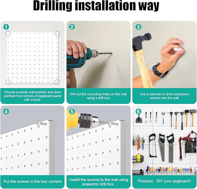 Peg Board, 6 Pack Metal Pegboard Panels White Pegboards Wall Organizer
