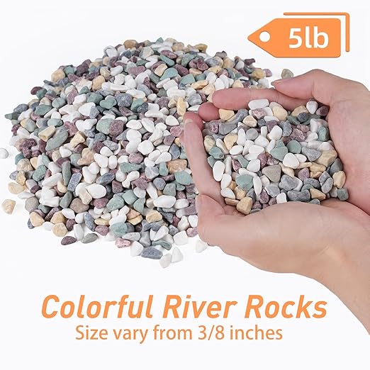 Pulovin 5 lbs Pea Gravel for Plants, Aquarium, Fish Tank, 3/8 inch Decorative Pebbles for Indoor Plants, Succulent, Bamboo, Vase, Drainage Rocks for Potted Plants, Top Dressing, Mixed Color