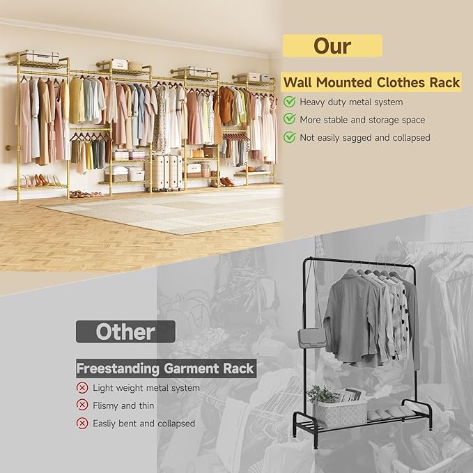 ONBRILL L7 Wall Mounted Industrial Pipe Clothing Rack – Heavy Duty Modular