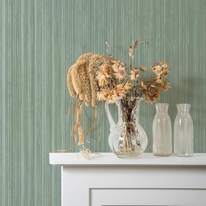 Tempaper Textured Metallic Sage Green Faux Grasscloth Removable Peel and Stick