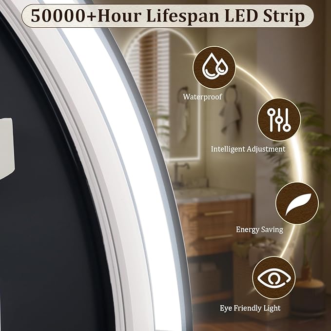 BEAUTYPEAK 34x30 LED Arch Bathroom Mirror