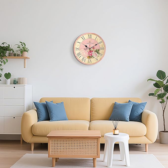 VIKMARI Home 14 Inch Battery Operated Silent Non-Ticking Vintage Wall Clock