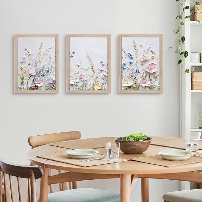 Framed 3D Texture Floral Canvas Wall Art Relief Textured Floral Oil Painting