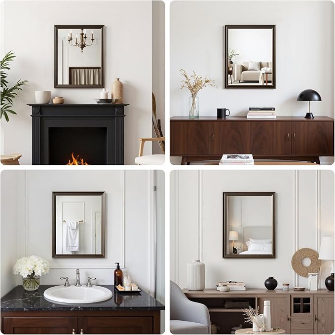 Retro Copper Effect Framed Wall Mirror, 30x48 Rectangle Mirror,