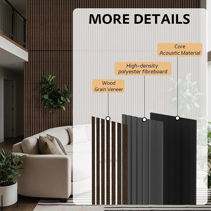 4 Pack Wood Panels for Wall, 106.3" × 11" Wood Slat Acoustic Panels for Wall