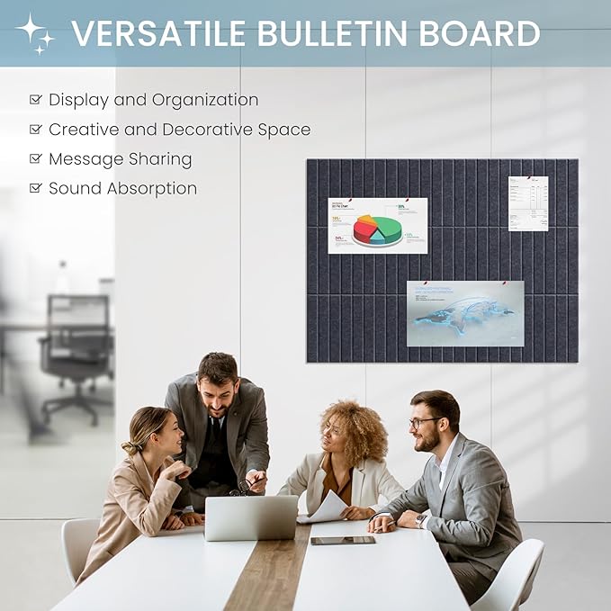 Large Cork Bulletin Board for Wall 48"x36", 12 Pack Felt Slat Wall Panel Tiles