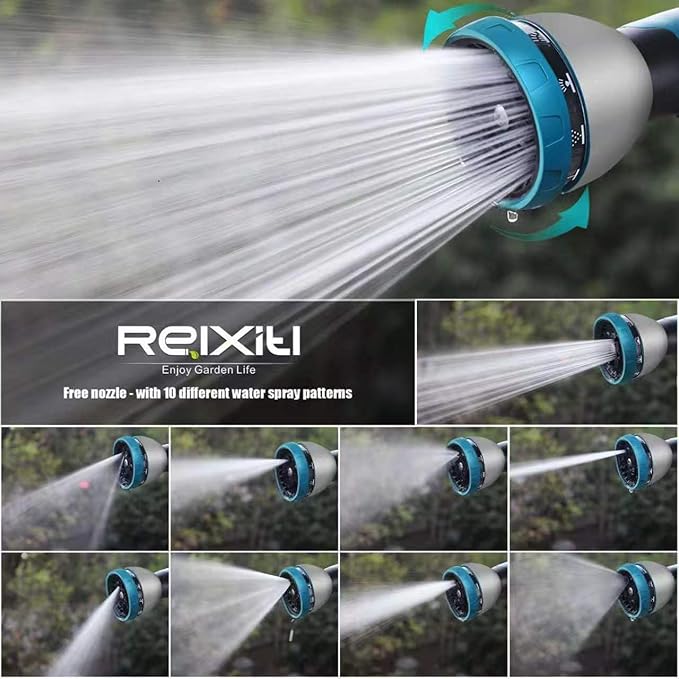 Non-Expandable Garden Hose 25feet, with 10 Function Hose Nozzle, Tough & Flexible, Lightweight, Crush Resistant Fittings, Kink & Tangle Free, Rust Proof