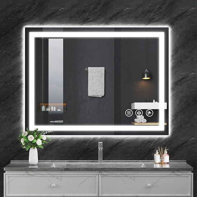 Koonmi 36"x30" LED Mirror for Bathroom, 90CRI Anti-Fog Vanity Mirror