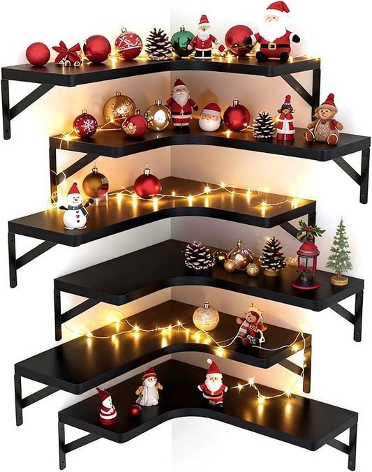 LEOPO Corner Floating Shelves Wall Mounted Set of 6, Corner Wall Shelves Rustic
