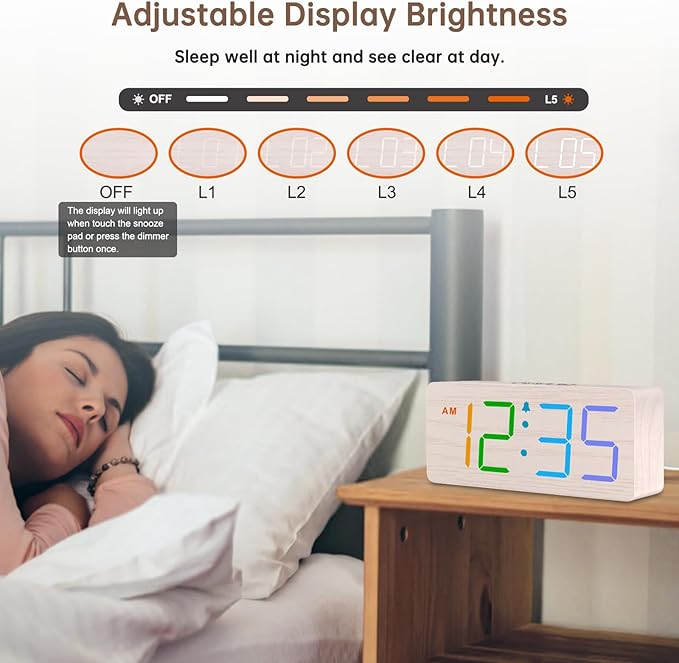 DreamSky Wooden Digital Clock for Bedroom Desk