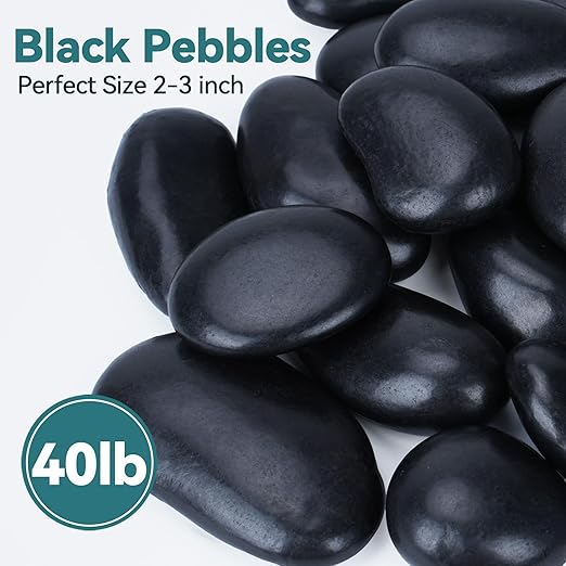 40lbs Black Rocks for Planters, 2-3 Inch Decorative Rocks for Potted Plants, Polished Garden Stones for Outdoor Landscaping, Walkways, Yard, River Rocks for Flower Pots, Vase