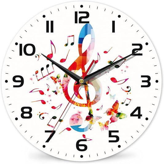 Clock for Living Room, Colorful Music Notes Wall Clock, Contemporary Home Decor