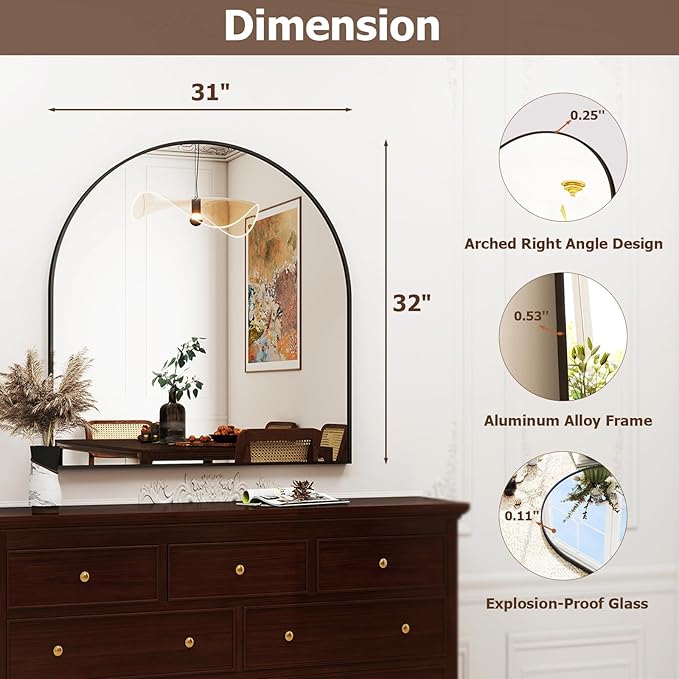 XRAMFY 31"x32" Arched Wall Mirror