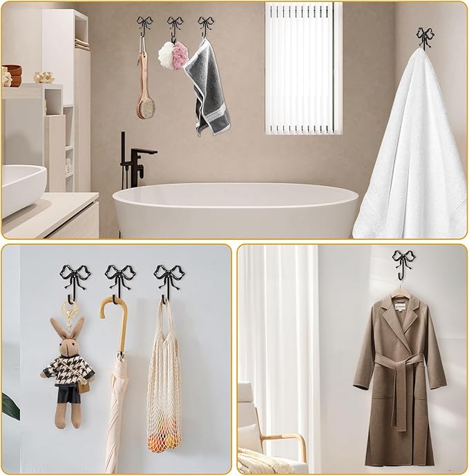 2 PCS Large Size Black Bow Wall Hook, Metal Hooks, Bow Room Decor Hooks