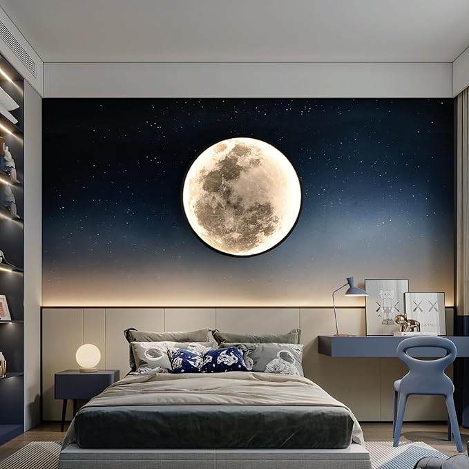 QIYIMEILUX Large Moon Wall Sconce Plug in Modern LED Dimmable Wall Light
