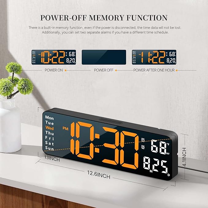 Abovsare Digital Wall Clock for Living Room Decor, Desk Alarm Clock for Bedroom
