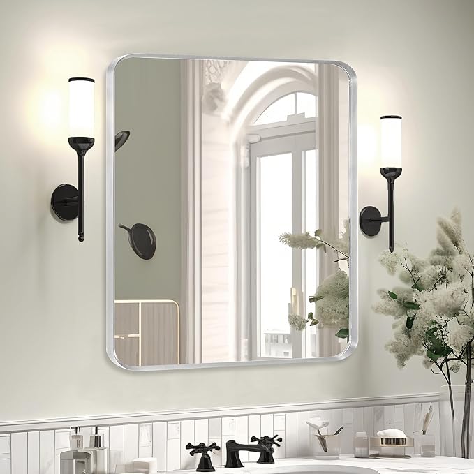 Silver Metal Framed Bathroom Mirror