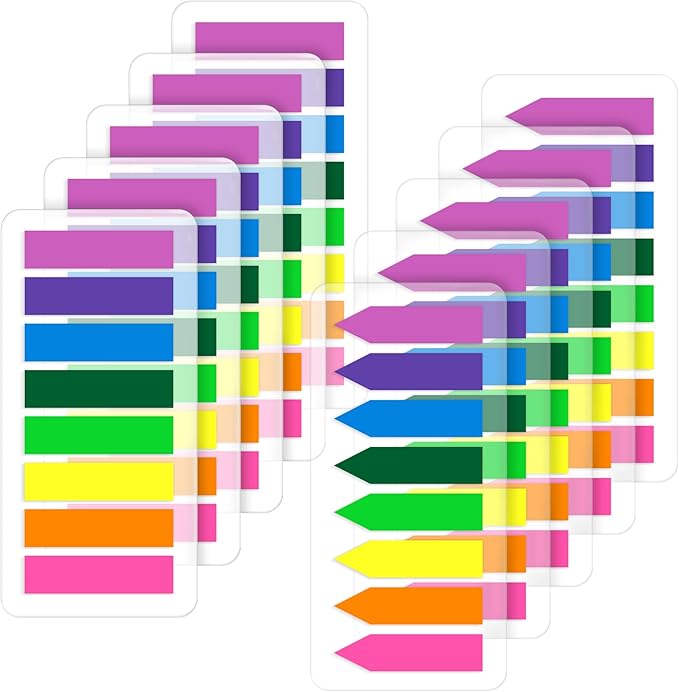 (2000 Pcs) Page Markers Bright Sticky Tabs, Translucent Small Sticky Notes Flags and Arrow Flags, Fluorescent Index Tab Stickers for Notebooks [8 Colors, 10 Sets]