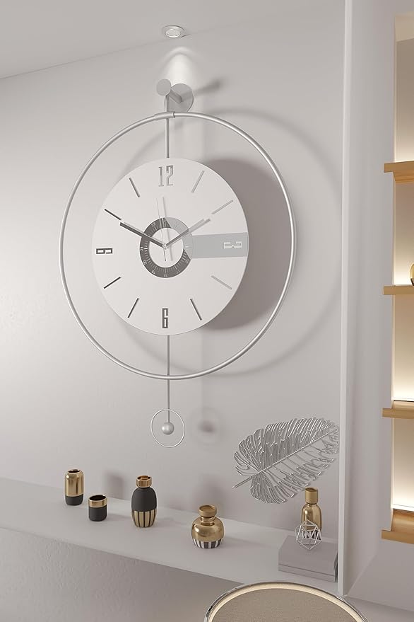 Large Luxury LED Backlit Wall Clock – Pendulum Roman Numeral Metal Ring