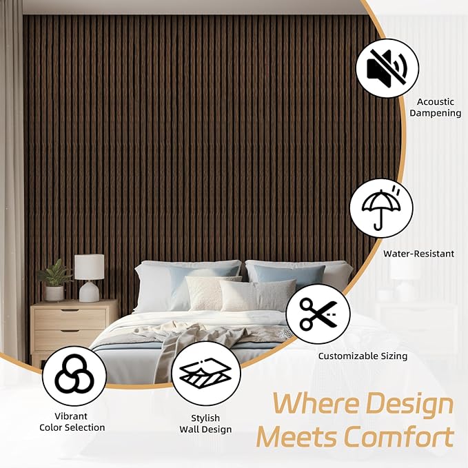 4 Pack Wood Panels for Wall, 106.3" × 11" Wood Slat Acoustic Panels for Wall