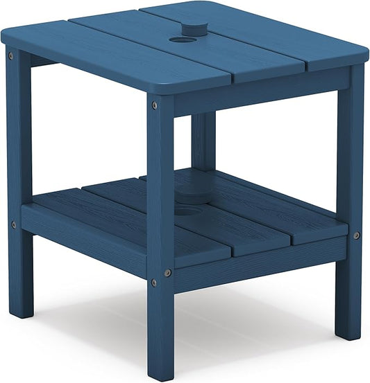SERWALL 2-Tier HDPE Outdoor Side Table, Weatherproof Rectangular Adirondack Side Table, Blue