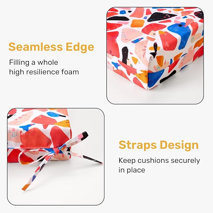 UNIKOME Outdoor Chair Cushions Pack of 4, Water Resistant Patio Cushions with Ties, High Density Sponge Filling Square Corner Seat Cushions for Outdoor Furniture, 19"*19"*3", Petal Stone