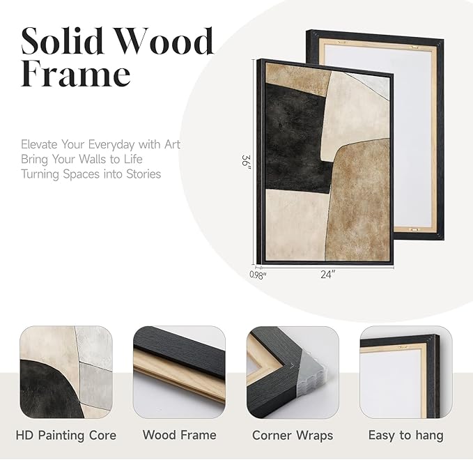 Framed Beige Black Abstract Wall Art