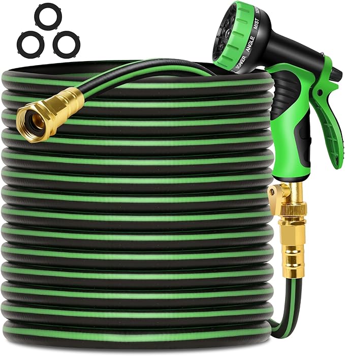 Garden Hose 75 ft Non-expandable Water Hose Flexible Durable 5 Layers TPV No Kink Lightweight Hybrid Hoses Heavy Duty with 3/4’’ Fittings-10 Way Nozzle Collapsible Outdoor Pipe for Yard Lawn