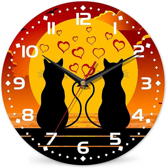 Two Cats in Love Seaside Wall Clock, Contemporary Easy to Read Decor