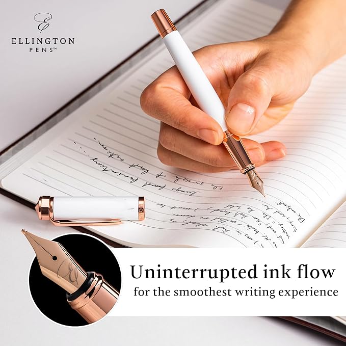 Ellington Pens Luxury Fountain Pen Set - Smooth Medium Nib - Includes 3 Ink Cartridges, Refillable Ink Converter, Gift Box - Fountain Pens For Writing, Calligraphy, Journaling, Sketching (Alpine Rose)
