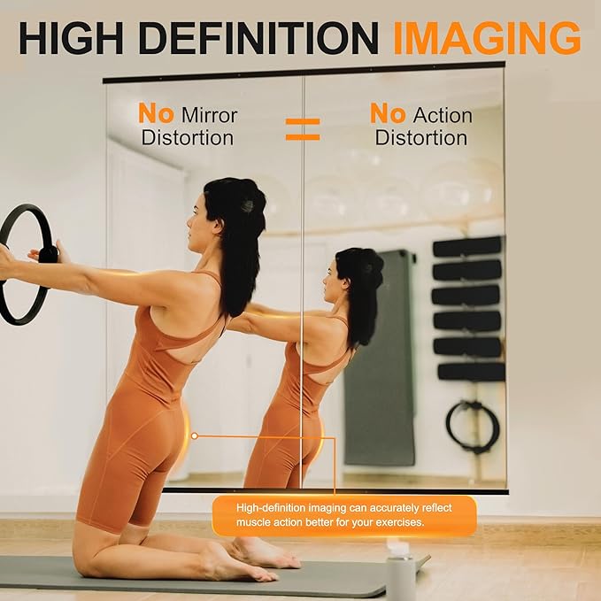 Delma Large Full Body Mirror for Yoga, Frameless Wall-Mounted Glass Panel 2PCS
