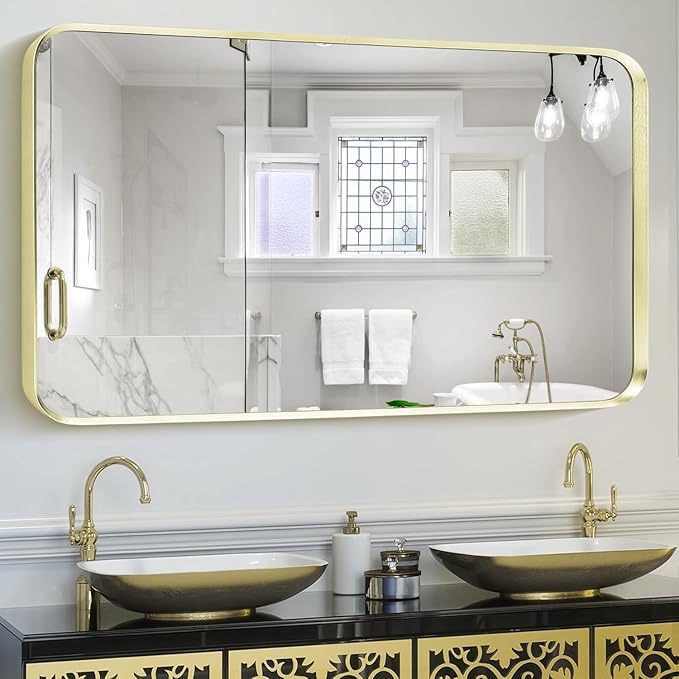 Gold Metal Framed Bathroom Mirror