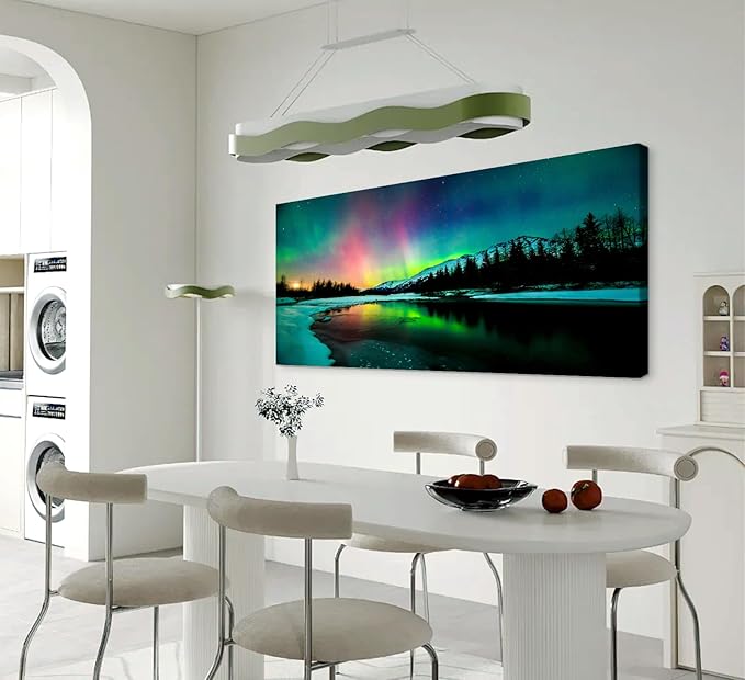 Cao Gen Decor Art S01998 Wall Art Aurora scenery Painting on Canvas Stretched