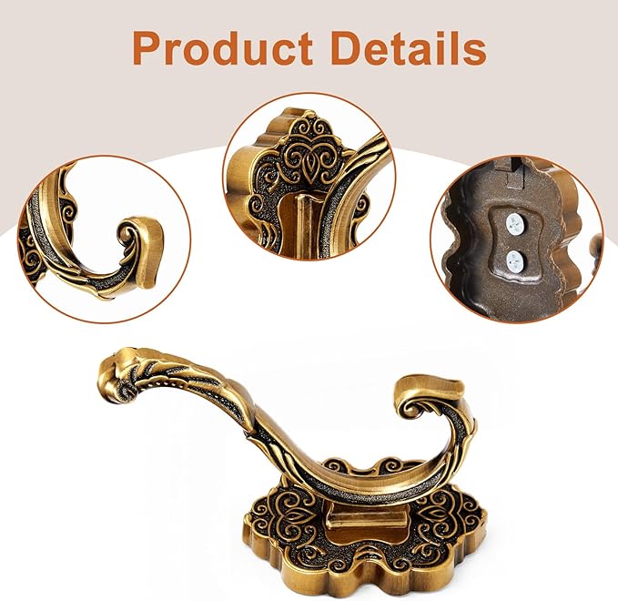 Zonon 8 Pcs Antique Gold Wall Hooks Set Vintage Coat & Towel Hooks