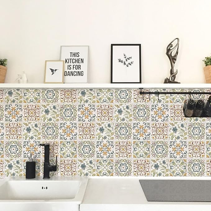 Wudnaye Bohemian Wallpaper Peel and Stick Faux Tile Contact Paper 17”×118” Tile