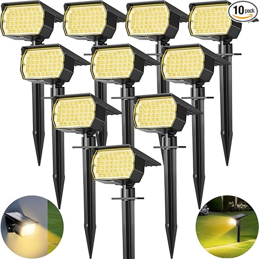 Tadyreal Solar Spot Lights Outdoor 10 Pack, [46 LED/3 Modes] Solar Landscape Spotlights Waterproof, 2-in-1 Auto On/Off Solar Powered Lights for Outside Yard Garden Wall Pathway(Warm White)