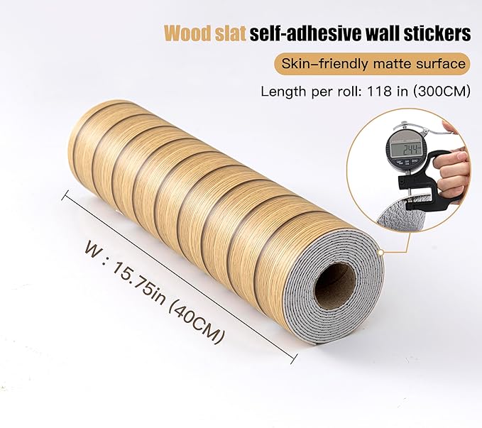 Peel and Stick PVC Slat Wall Panels, Wood Grain Self-Adhesive Soundproof