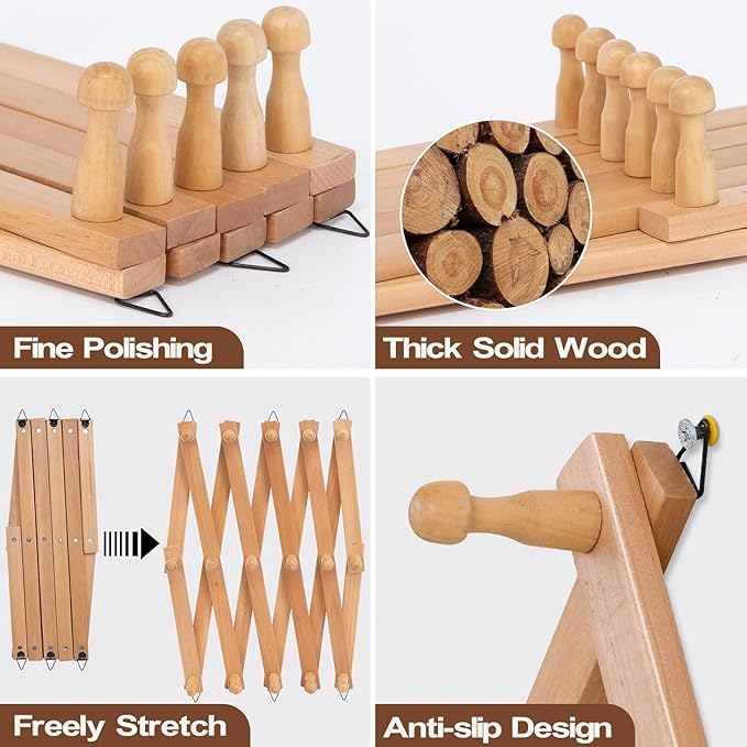 SCUNDA Wall Rack with 16 Hooks, Wooden Wall Expandable Coat Rack