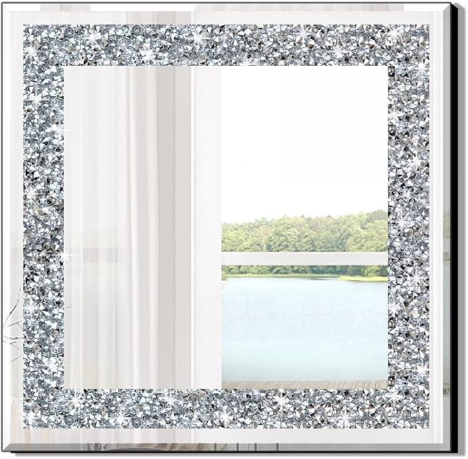 Crystal Crush Diamond Sparkly Square Silver Mirror
