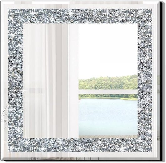 Crystal Crush Diamond Sparkly Square Silver Mirror