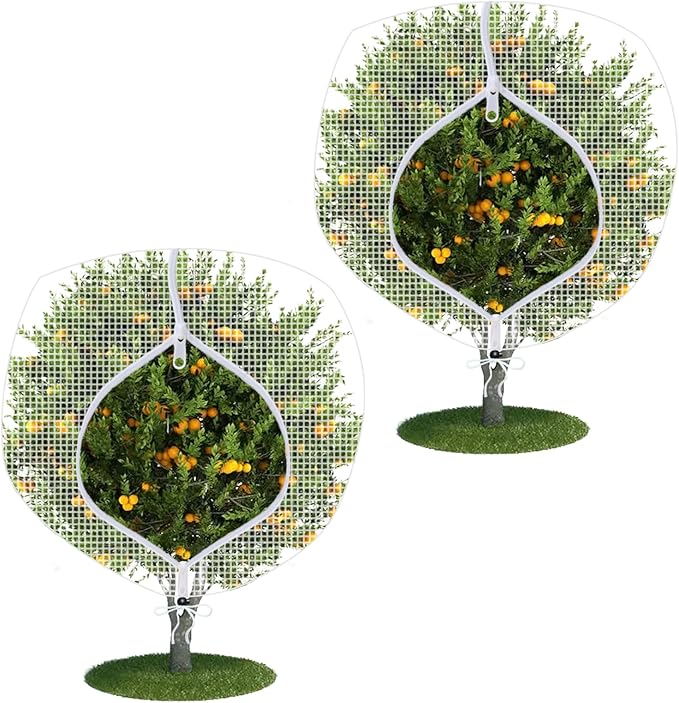 Fruit Tree Netting Covers with Zipper to Protect from Squirrels and Birds Large Netting for Fruit Trees Net Protection, White, 10' x 10', 2 Pack