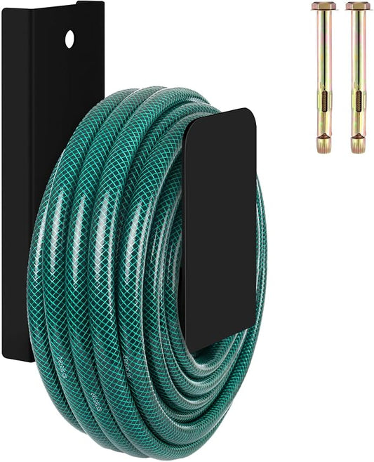 CroBlissful Garden Hose Holder Wall Mount Garden Water Hose Hanger Metal Line Hanger Holds Over 100' Heavy Duty Bracket for Outside Expandable Extension Cords Ropes Holder (Black)
