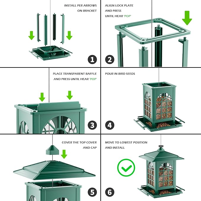 Birdream Bird Feeders for Outdoor Hanging, Assembly Required, 1-Min Easy Setup, Classic Courtyard Design, Attracting Cardinals Chickadees Goldfinches & Sparrows - Green