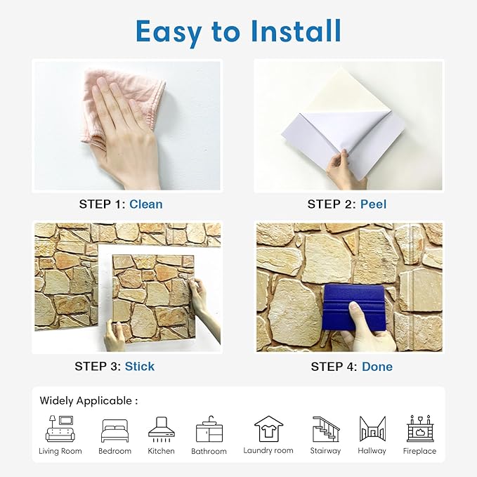COMSTICKC 3D Faux Stone Wall Panel Peel and Stick Wall Stickers, Not Real Stone